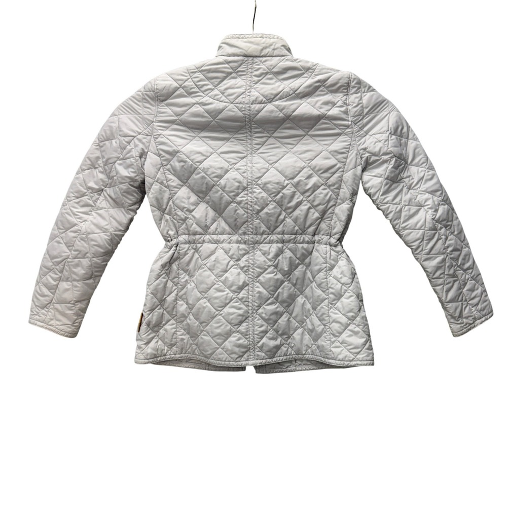 Coach New York Quilted Jacket Womens Medium Gray Cinched Waist Leather Trim M - Picture 2 of 11